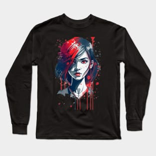 Cute girl with red eyes anime style Long Sleeve T-Shirt